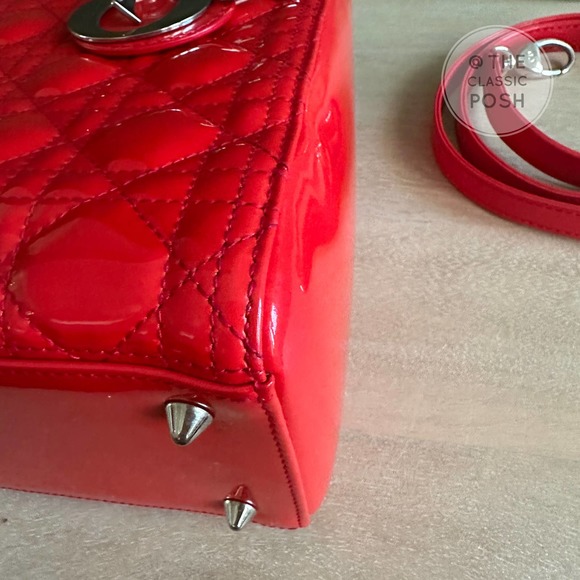 ❌SOLD❌EUC Christian Dior Lady Medium Patent Red Orange Silver HW - Picture 8 of 16